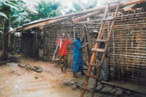 Relief workers rebuild Ogoni villages with the EC emergency funding that was released to the Diocese of Port Harcourt through Trócaire in Ireland. Maynooth University Ken Saro-Wiwa Archive.