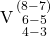 \mathrm{V}\begin{smallmatrix}(8-7)\\6-5\\4-3\end{smallmatrix}