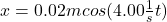 x=0.02mcos(4.00 \frac{1}{s} t)