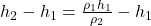 h_2-h_1=\frac{\rho_1 h_1}{\rho_2} - h_1