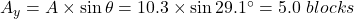 A_y=A\times\sin\theta=10.3\times\sin29.1^{\circ}=5.0\ blocks