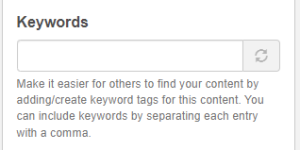 H5P Studio Tags asks for keywords - to make it easier for others to find content.