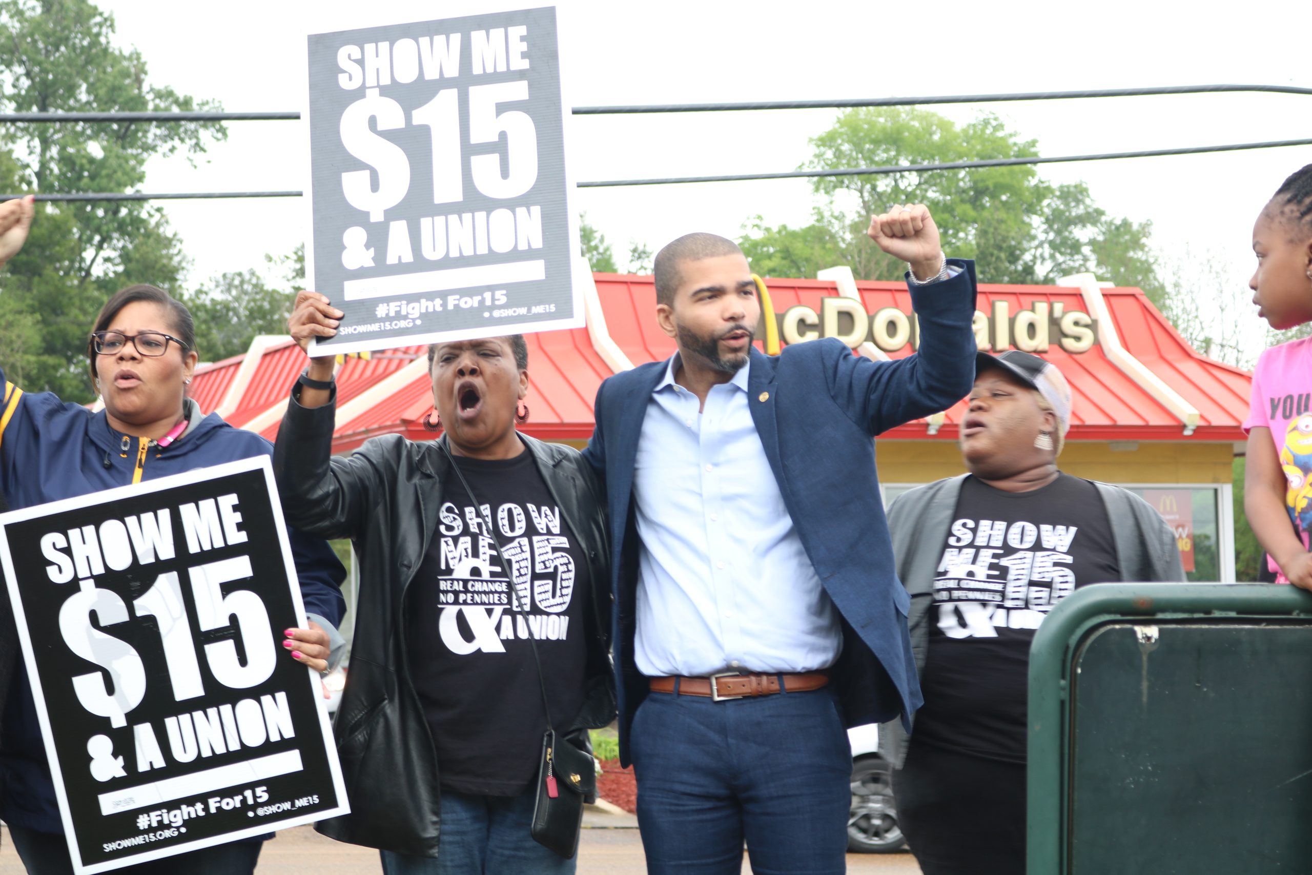 Chokwe Antar Lumumba and Jaribu Hill at Fight for $15 and Union rally April 14, 2016.