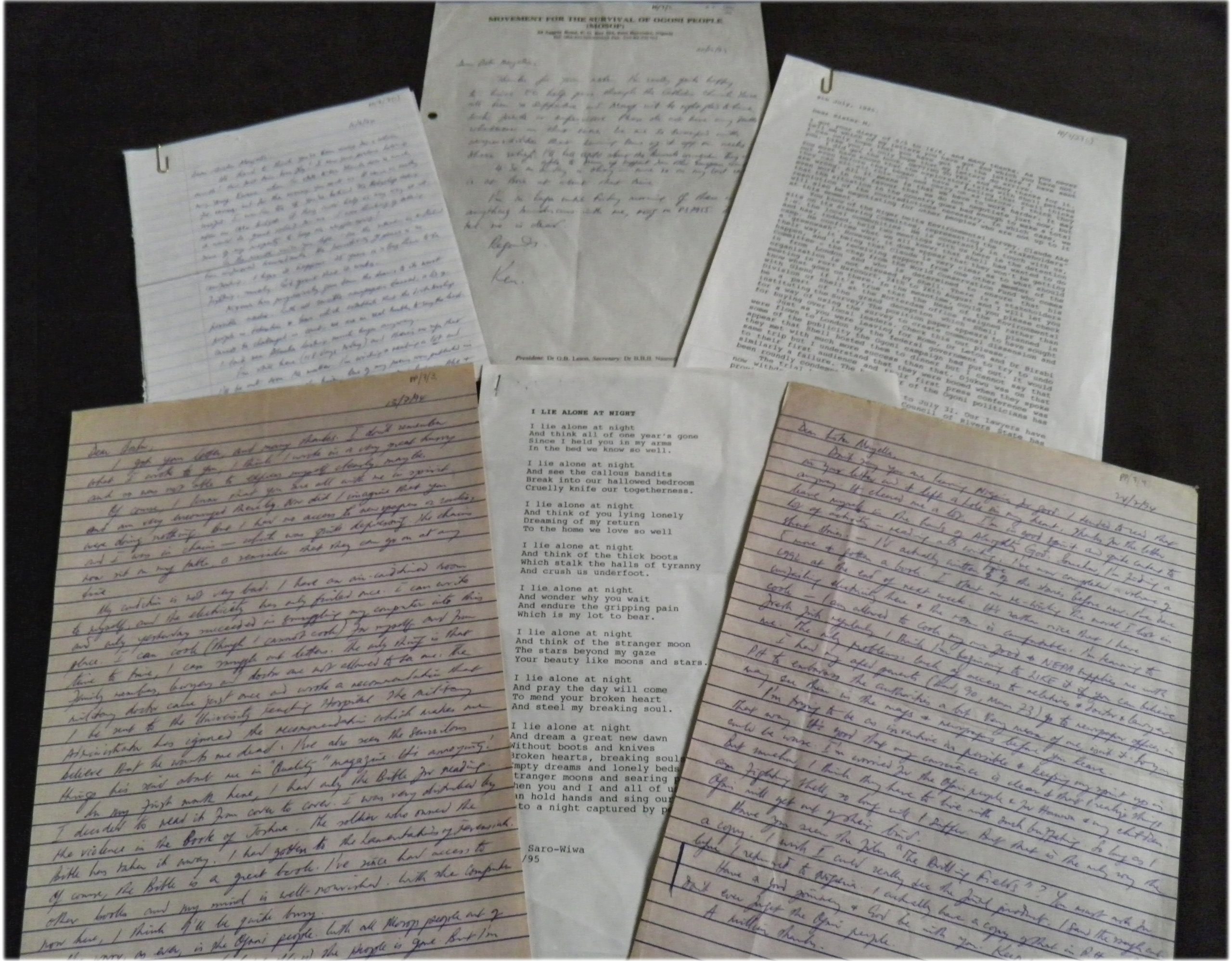 Selection of letters and poems from the Ken Saro-Wiwa Archives