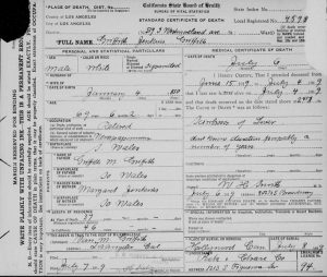 Griffith death certificate