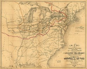 A map showing railroad lines in 1853