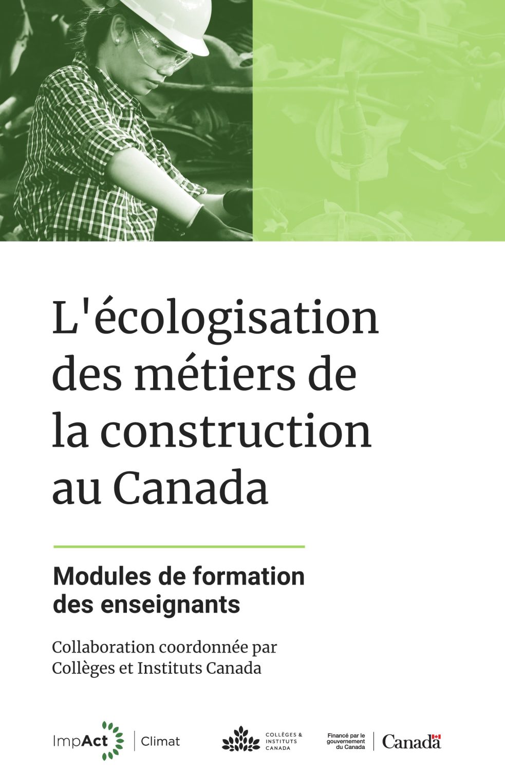 Page couverture de Écologisation des métiers de la construction au Canada