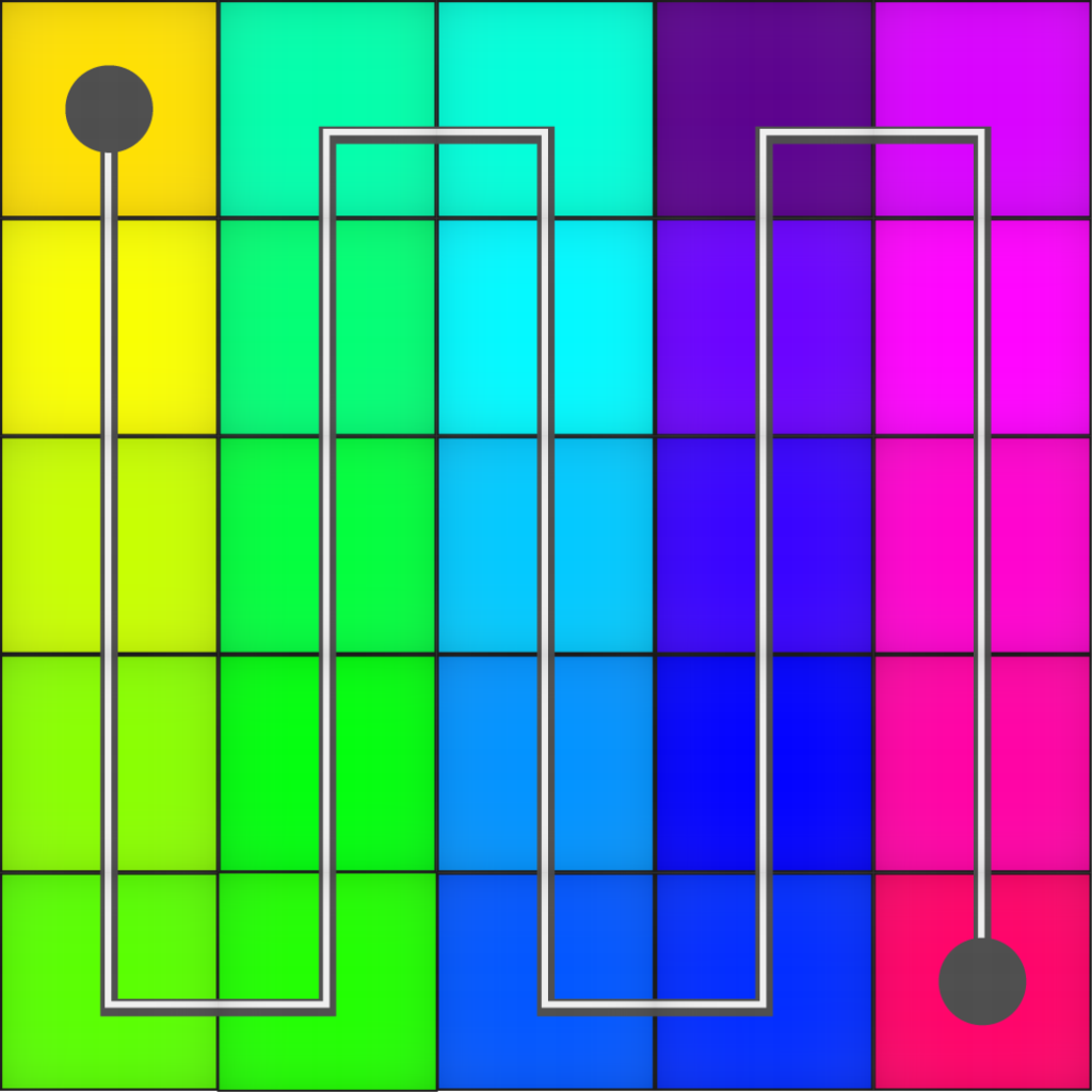 Grid with path weaving through connected colored squares