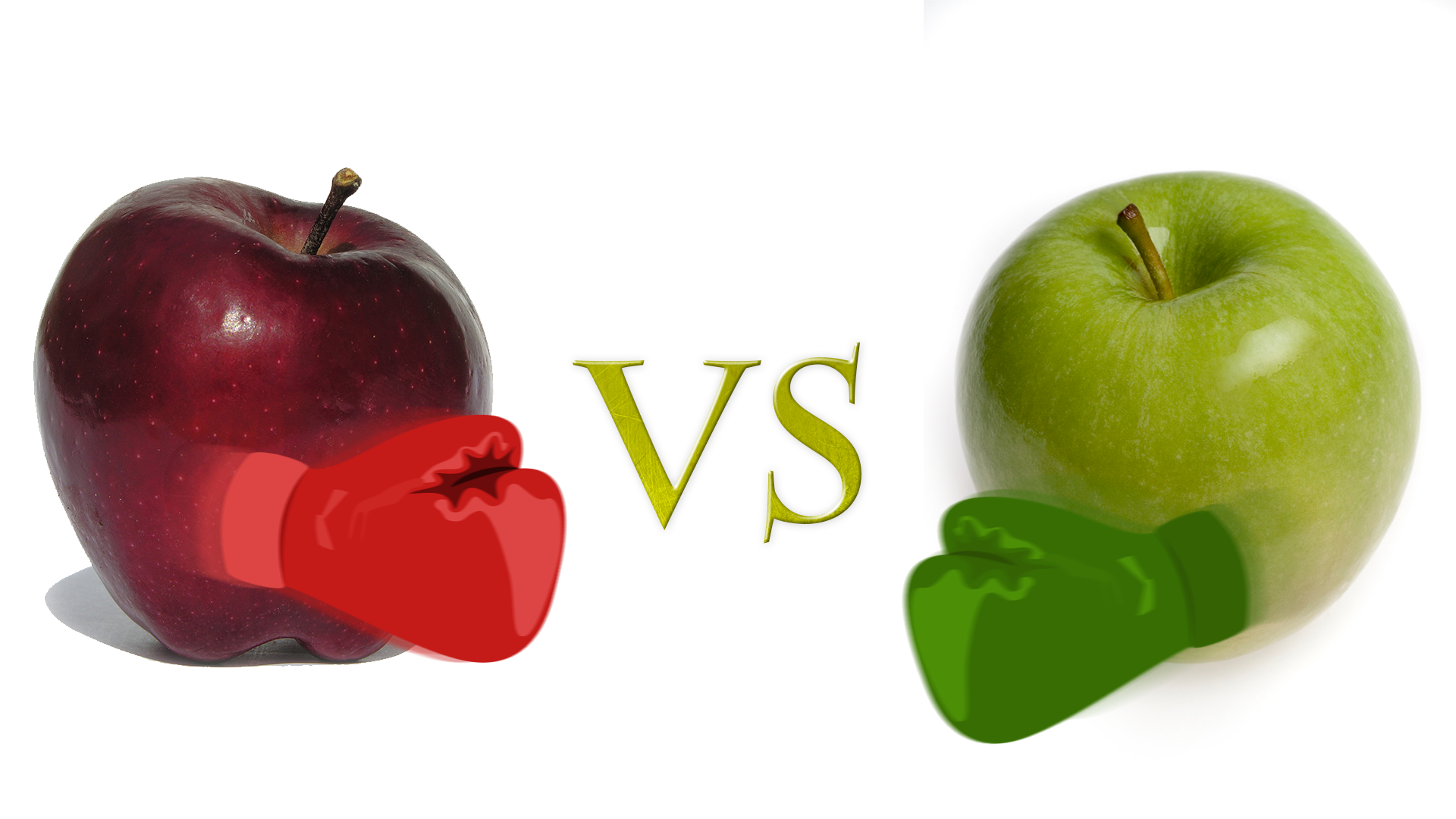 Red apple and green apple prepping for a fight