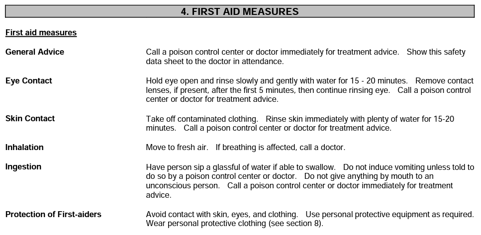 First Aid Measures from Bleach MSDS