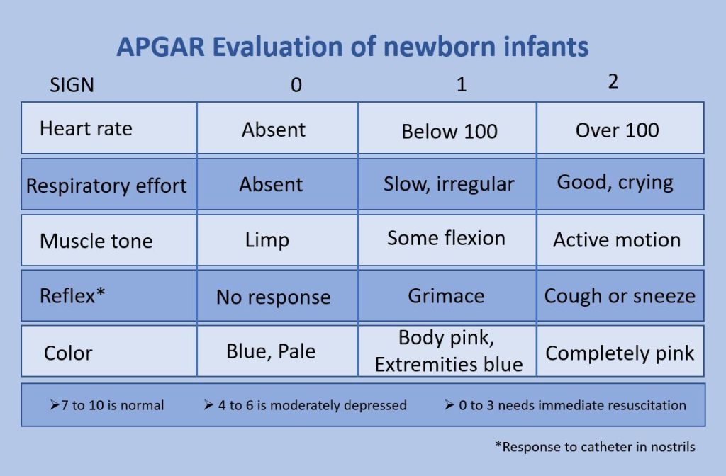 Image of a chart on the APGAR score