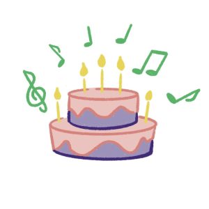 image of a birthday cake with music notes around it