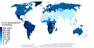 A map showing the percentage of Christians in the countries of the world