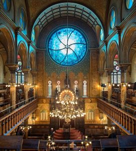 A photograph of the interior of the Eldridge Street Synagogue in New York