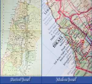 This map shows the ancient and modern nations of Israel