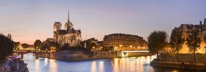 The Notre-Dame Cathedral in Paris at dusk