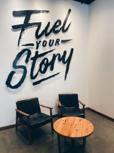 Black Rock Coffee Bar sign says "Fuel Your Story"