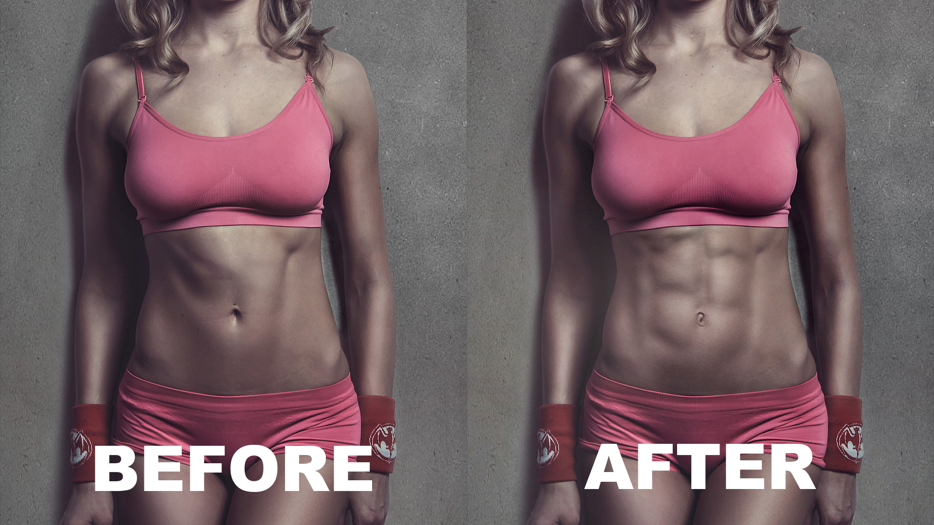 Before and after of a woman with and without photoshop effects