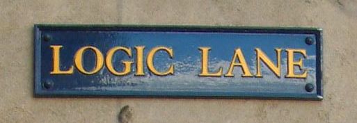 A sign states "Logic Lane"