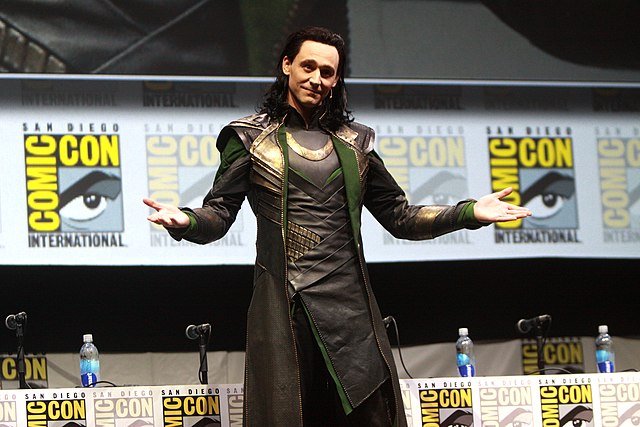 Tom HIddleston, the actor, dressed as Loki, the character from The Avengers, at Comic Con