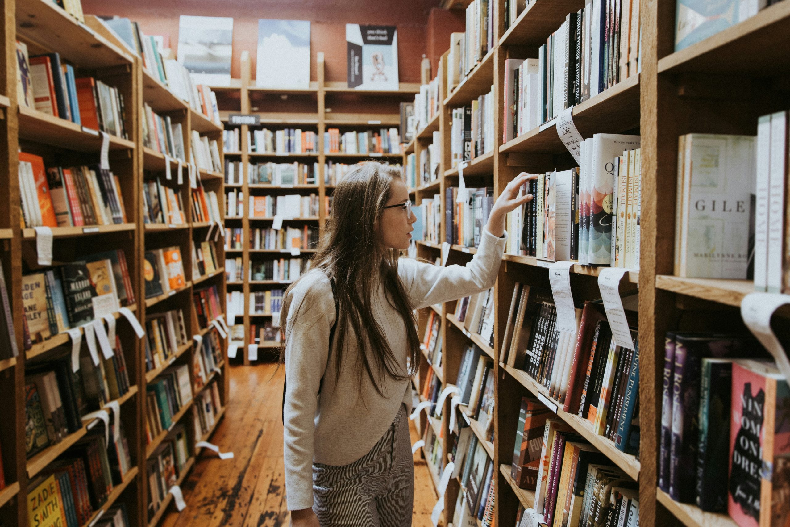 Girl searches library