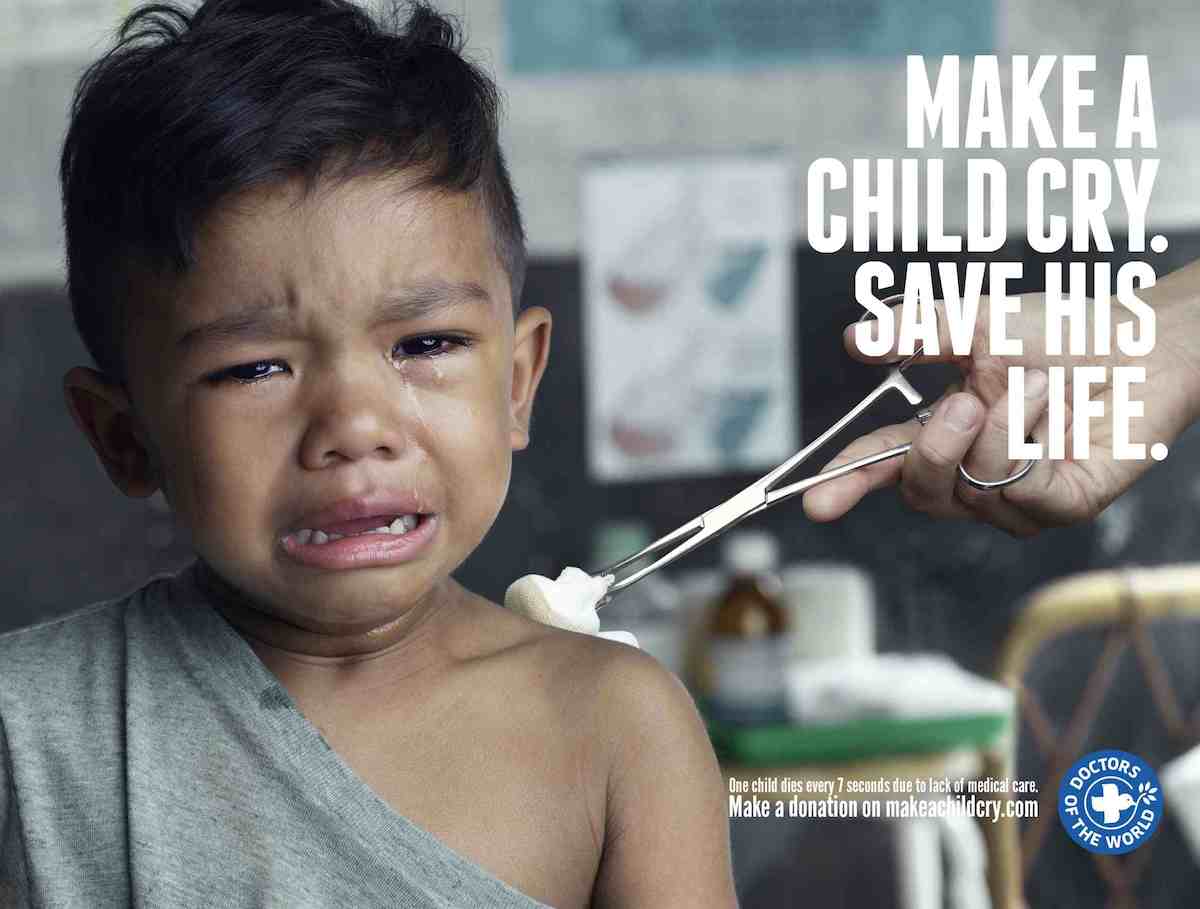 Ad for vaccinations states "Make a child cry. Save his life."