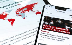 Phone and tablet show news stories about coronavirus