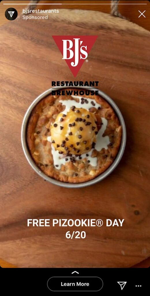 Ad for BJ's restaurant shows a cookie