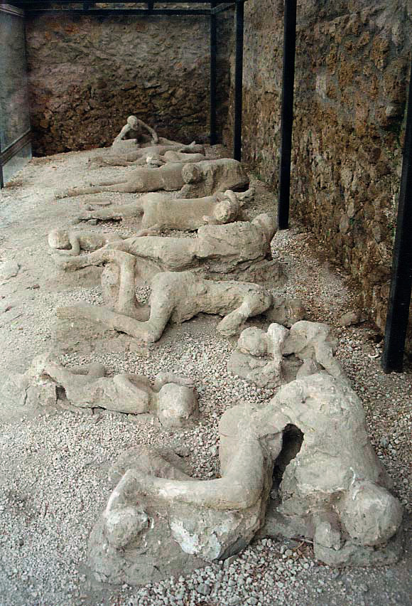 Plaster casts of the remains left by victims of the eruption at Mt. Vesuvius.