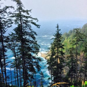 photo of landscape looking down on water and trees