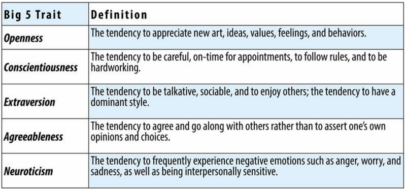 big 5 traits chart