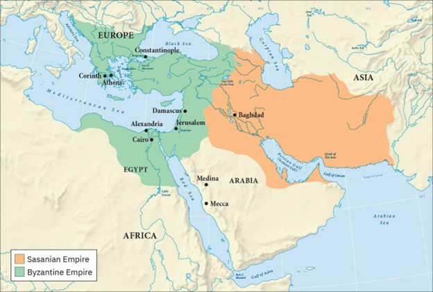 A Map showing the Arabian Peninsula between the Sassanids and Byzantines