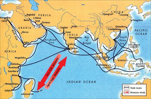 Key cities along the Swahili coast included Mombasa, Zanzibar, and Kilwa. They were in the path of the monsoon winds and therefore ideally placed to participate in the Indian Ocean trade