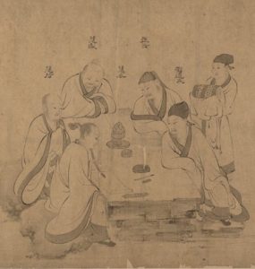 An ink drawing (15th century) of a White Lotus Society meeting