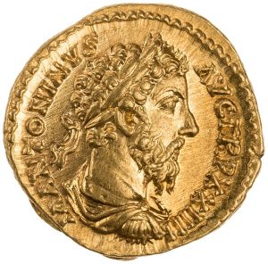 A Roman Coin with the image of Marcus Aurelius