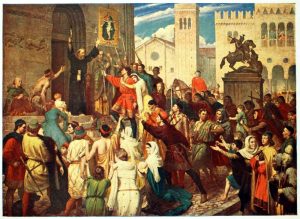 A painting of Peter the Hermit preaching the First Crusade