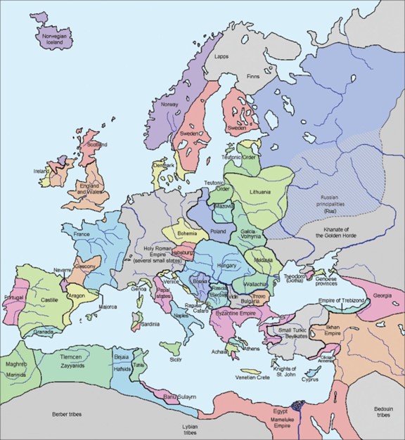 A map of Europe in the 14th Century