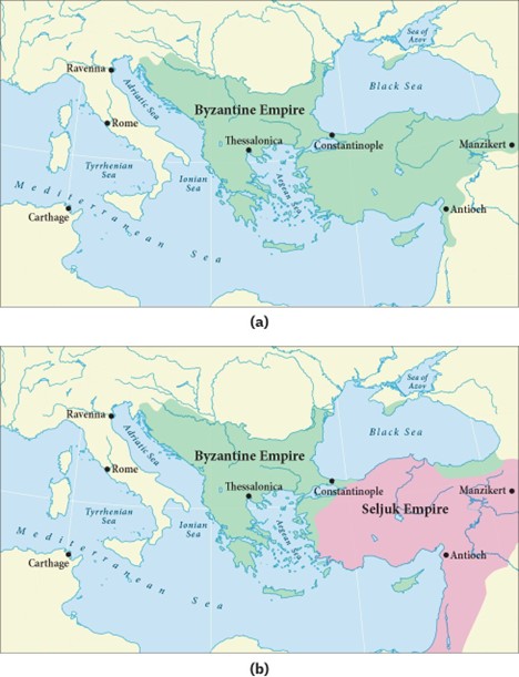 A map showing the growth of the Seljuk Empire