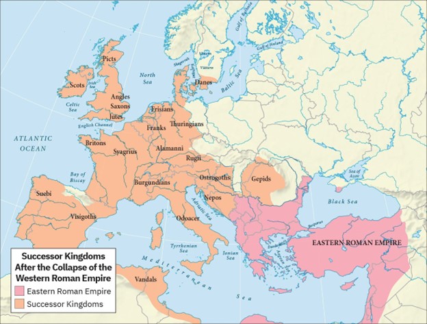 A map of the Successor Kingdoms after the Collapse of the Western Roman Empire