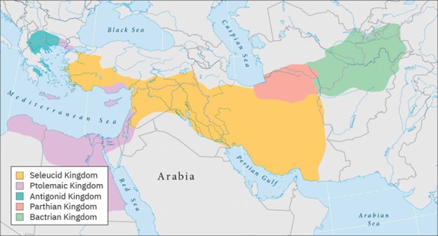 A map showing the Five Kingdoms after Alexander's Death