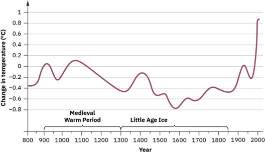 A graph showing the temperature change in the Little Ice Age