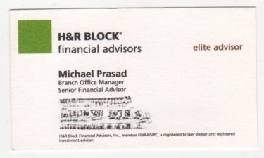 Mike Prasad's business card from when he was with HRBFA.