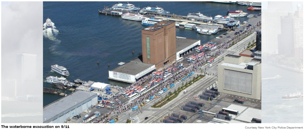 water borne evacuation of Manhattan Island into NJ, on 9/11/01