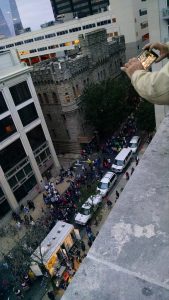 View from the top of the Red Cross office - of crowds leaving on the last day