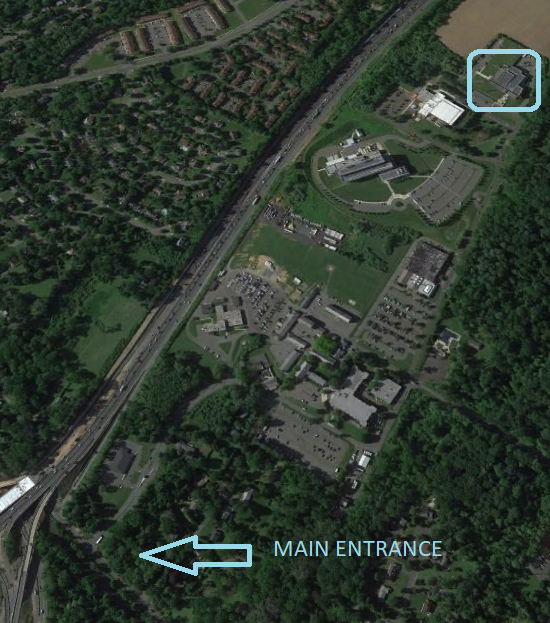Satellite view of the NJ State Police Headquarters with the ROIC building marked