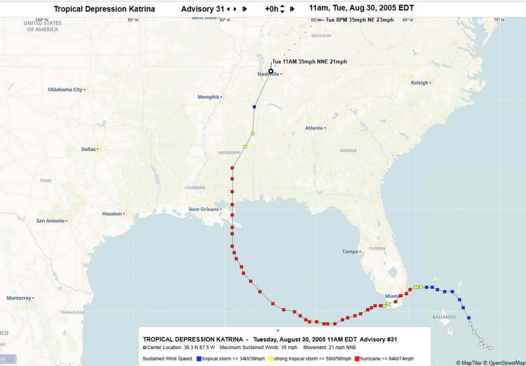 Hurrivac historical mapping of Katrina