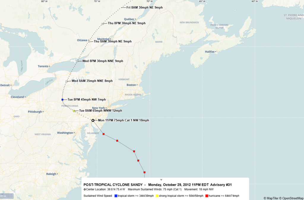 Hurrevac tracking of Sandy