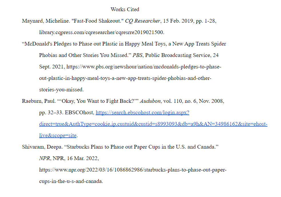 MLA style Works Cited page with four references.