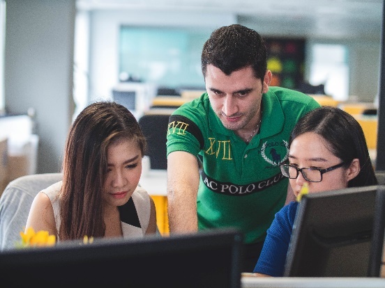 A group of students working together.