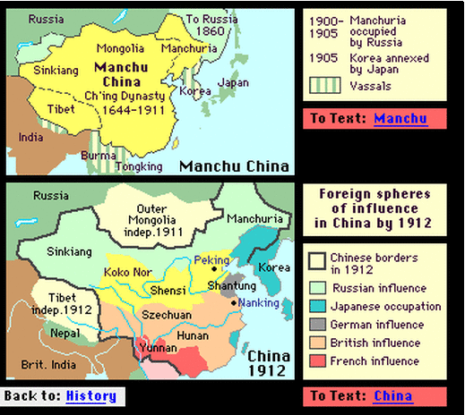 China map before and during European colonialism